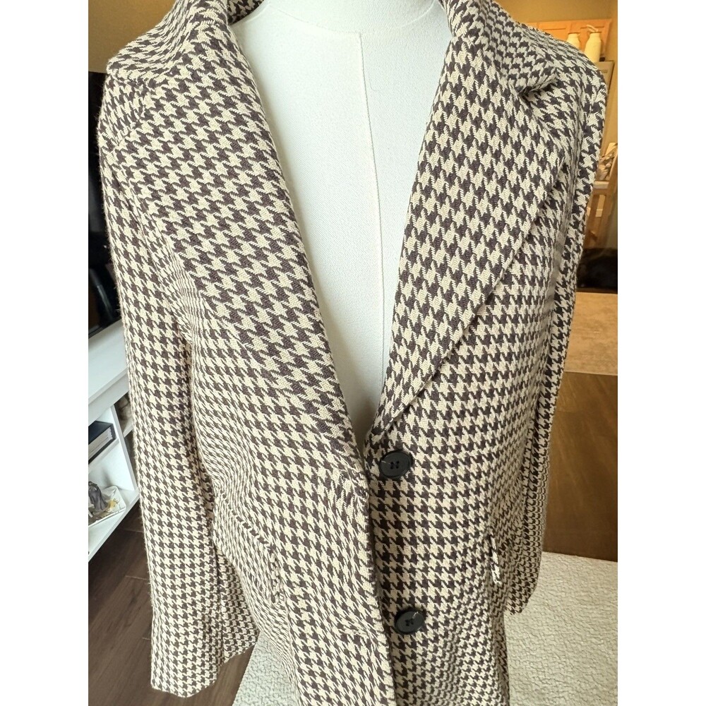 DAZY Women's Houndstooth Blazer Jacket Beige Brown Check Size S Small Preppy - Picture 2 of 5